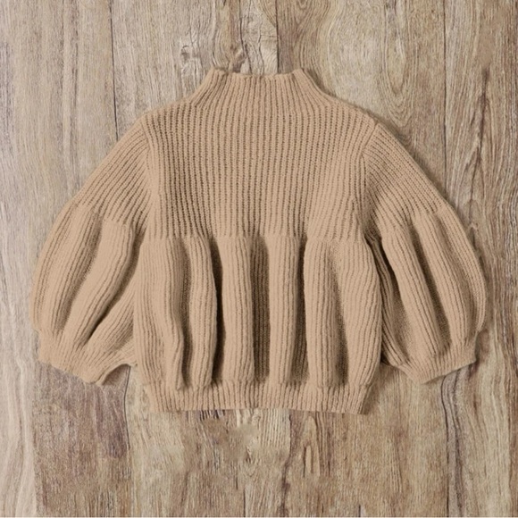 Tan Toddler girls Mock Neck Lantern Sleeve Sweater - Picture 2 of 3